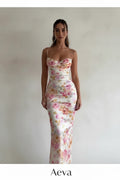 Robe Bretelles Spaghetti Florales Femme – Slim Fendue, Longueur Cheville, Style Plage