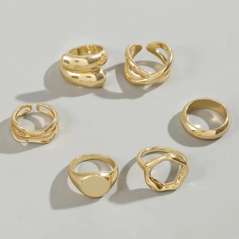 Set de 6 bagues dorées - Style géométrique ouvert