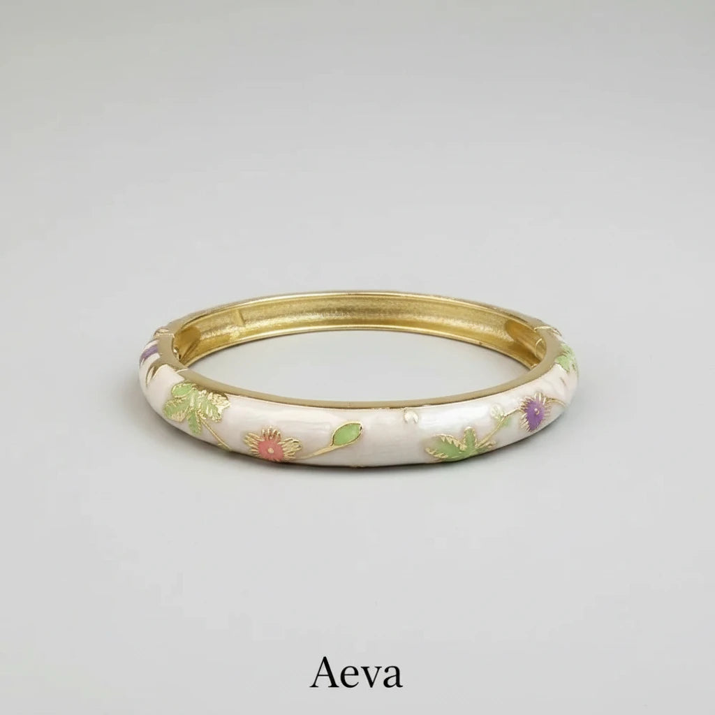 Bracelet Émail Cloisonné Femme – Double Jonc Pivoine, Style Vintage Ethnique