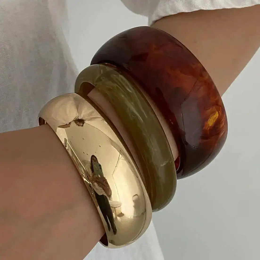 Bracelets Femme Boho – Lot de 3 Styles Résine Acrylique & Métal