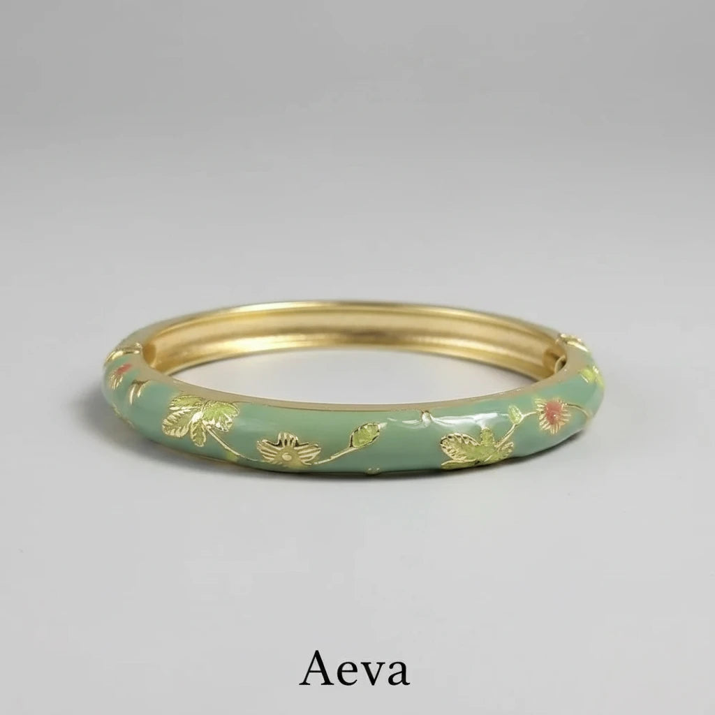 Bracelet Émail Cloisonné Femme – Double Jonc Pivoine, Style Vintage Ethnique