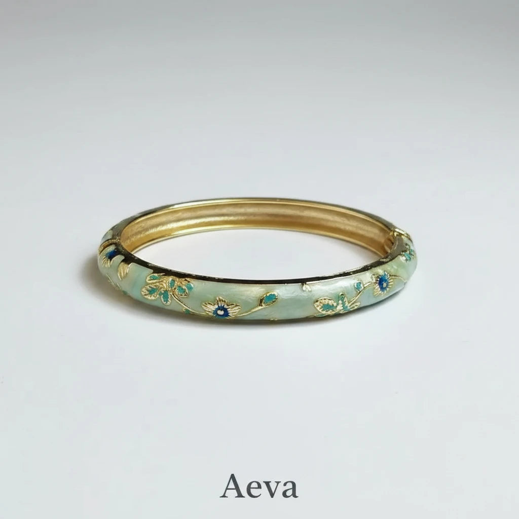 Bracelet Émail Cloisonné Femme – Double Jonc Pivoine, Style Vintage Ethnique