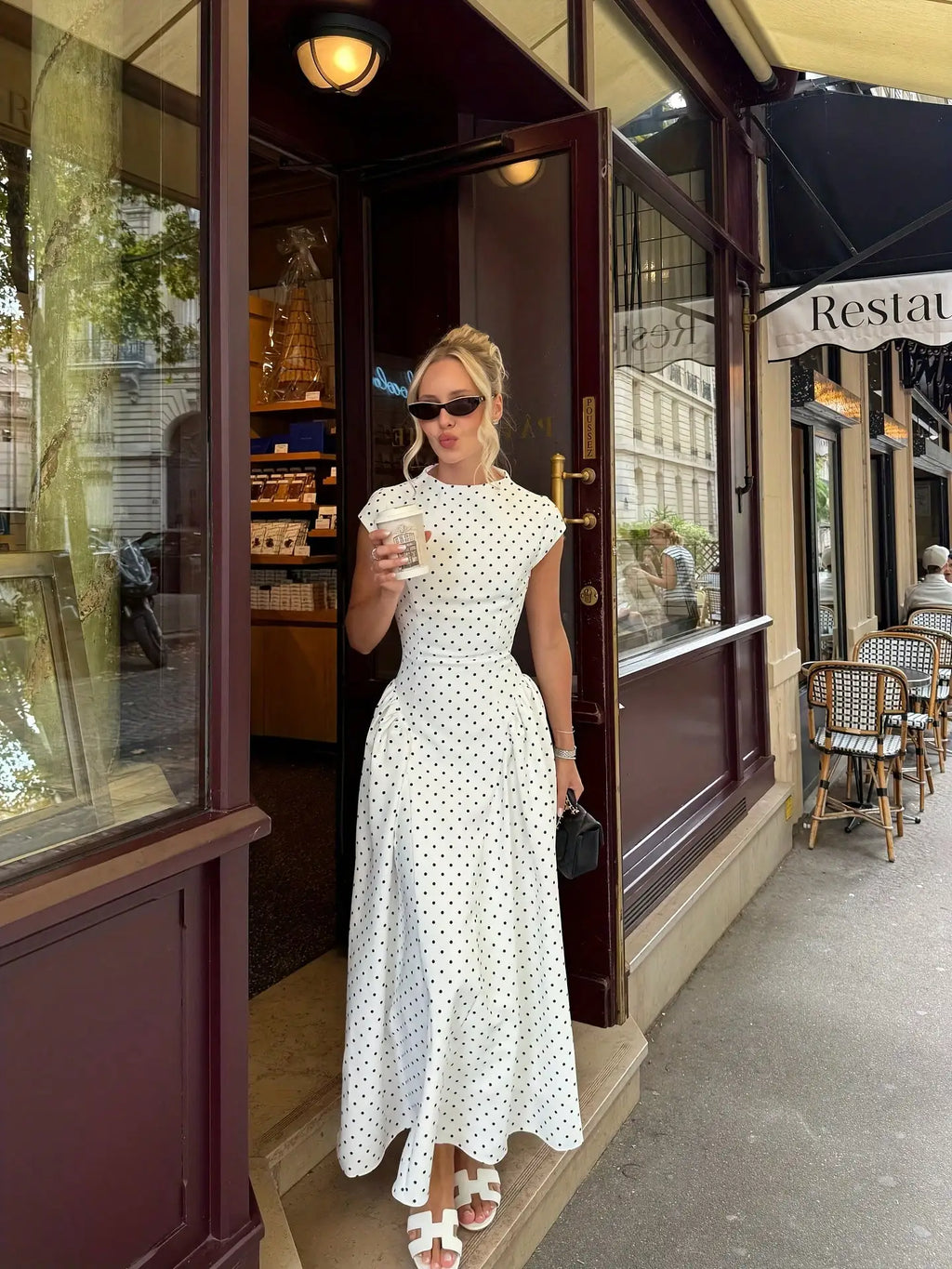 Robe Longue Femme Été – Élégante À Pois, Coupe Ajustée Vacances
