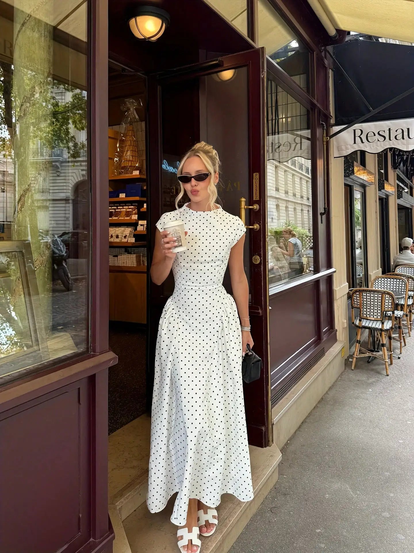 Robe Longue Femme Été – Élégante À Pois, Coupe Ajustée Vacances