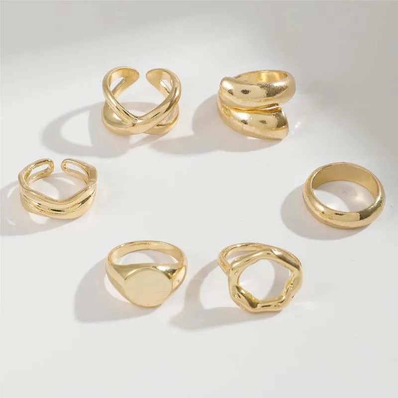 Set de 6 bagues dorées - Style géométrique ouvert