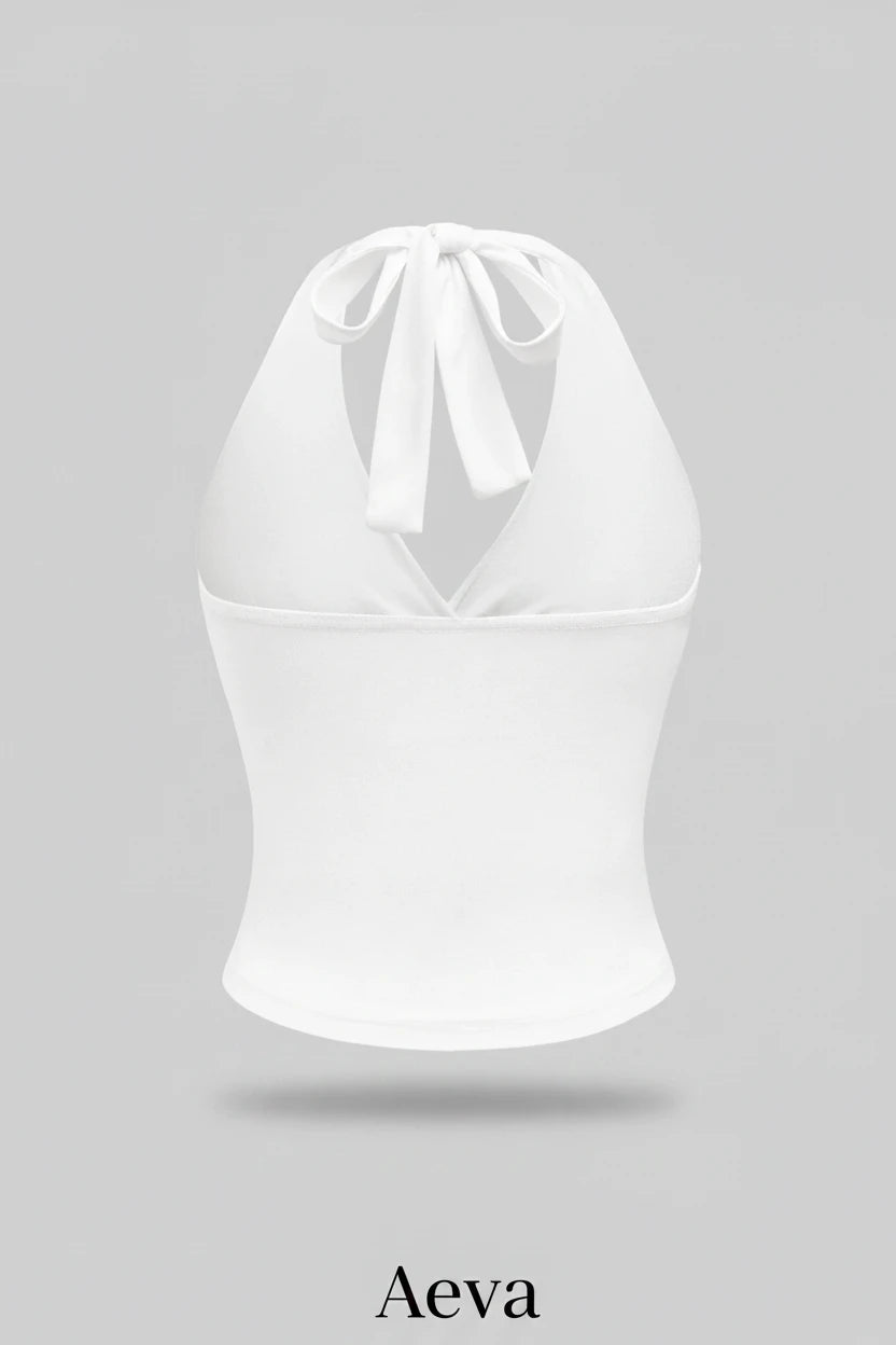 Haut Court Dos Nu Femme – Col Licou Froncé Sans Manches Style Y2K