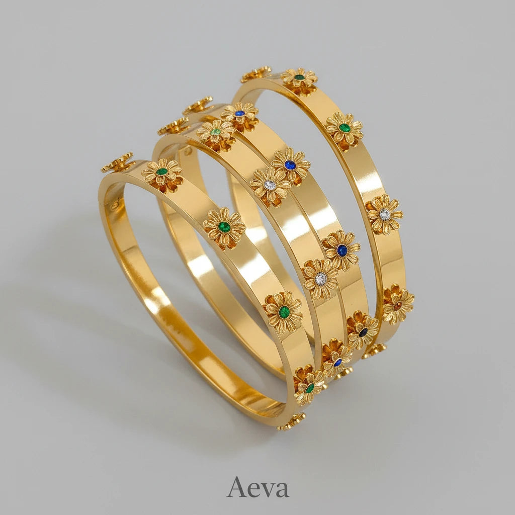 Bracelet Manchette Acier Inoxydable – Fleurs & Strass, Mixte | Étanche