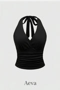 Haut Court Dos Nu Femme – Col Licou Froncé Sans Manches Style Y2K