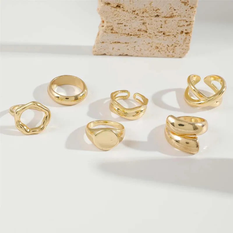 Set de 6 bagues dorées - Style géométrique ouvert
