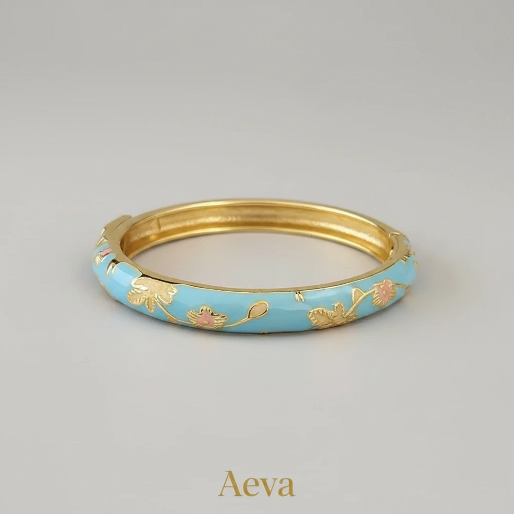 Bracelet Émail Cloisonné Femme – Double Jonc Pivoine, Style Vintage Ethnique