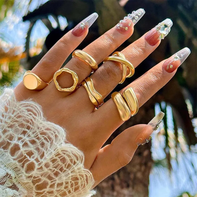 Set de 6 bagues dorées - Style géométrique ouvert