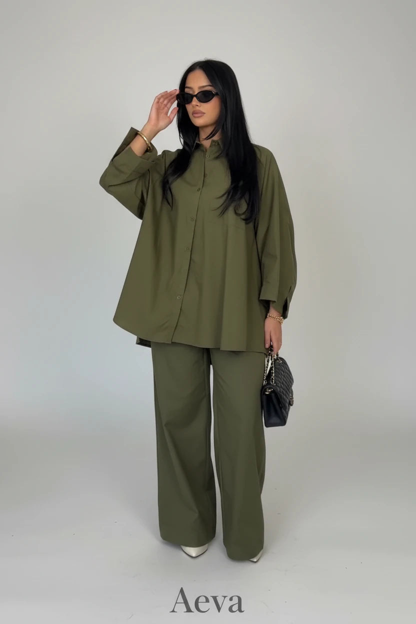 Ensemble Chemise & Pantalon Ample – Tenue Décontractée Femme