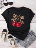 T-Shirt Cerise Imprimé Femme – Col Rond, Manches Courtes