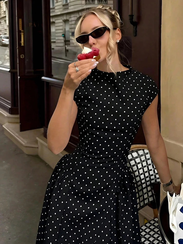 Robe Longue Femme Été – Élégante À Pois, Coupe Ajustée Vacances