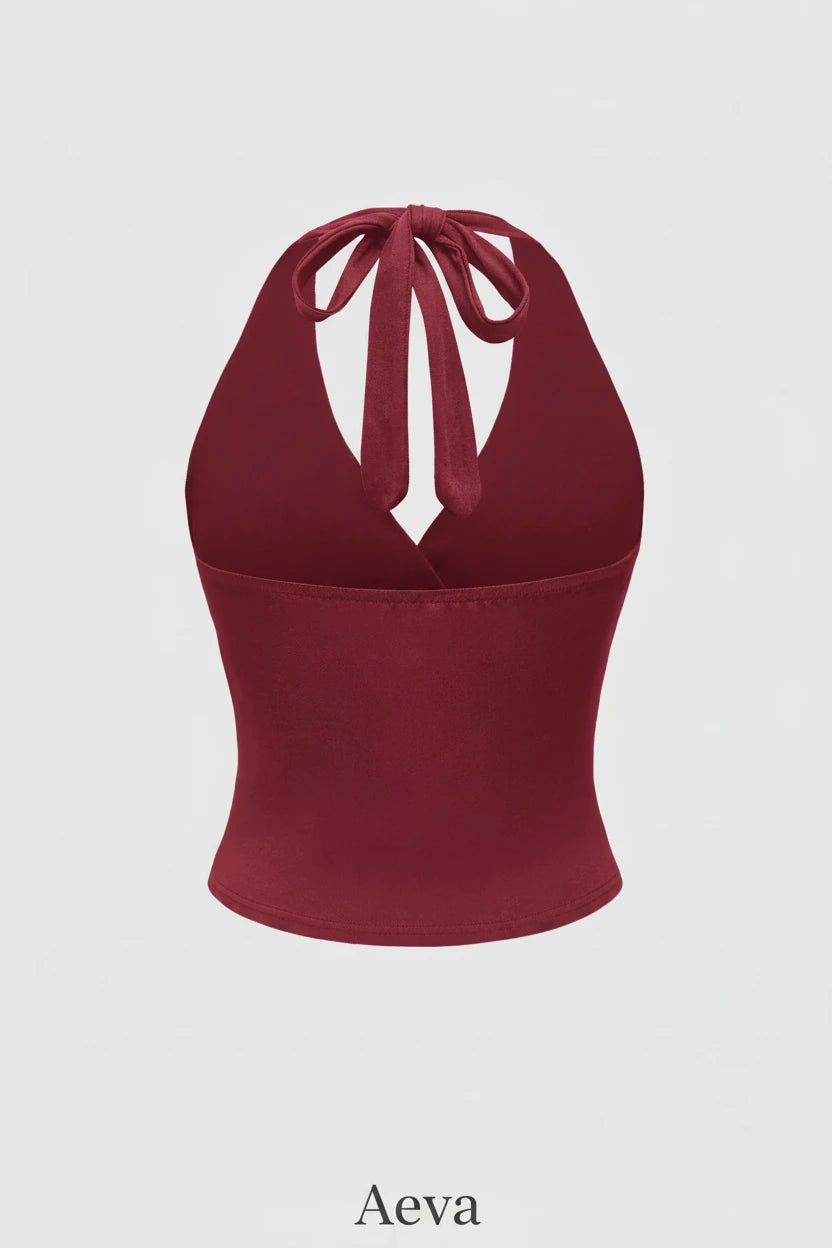 Haut Court Dos Nu Femme – Col Licou Froncé Sans Manches Style Y2K