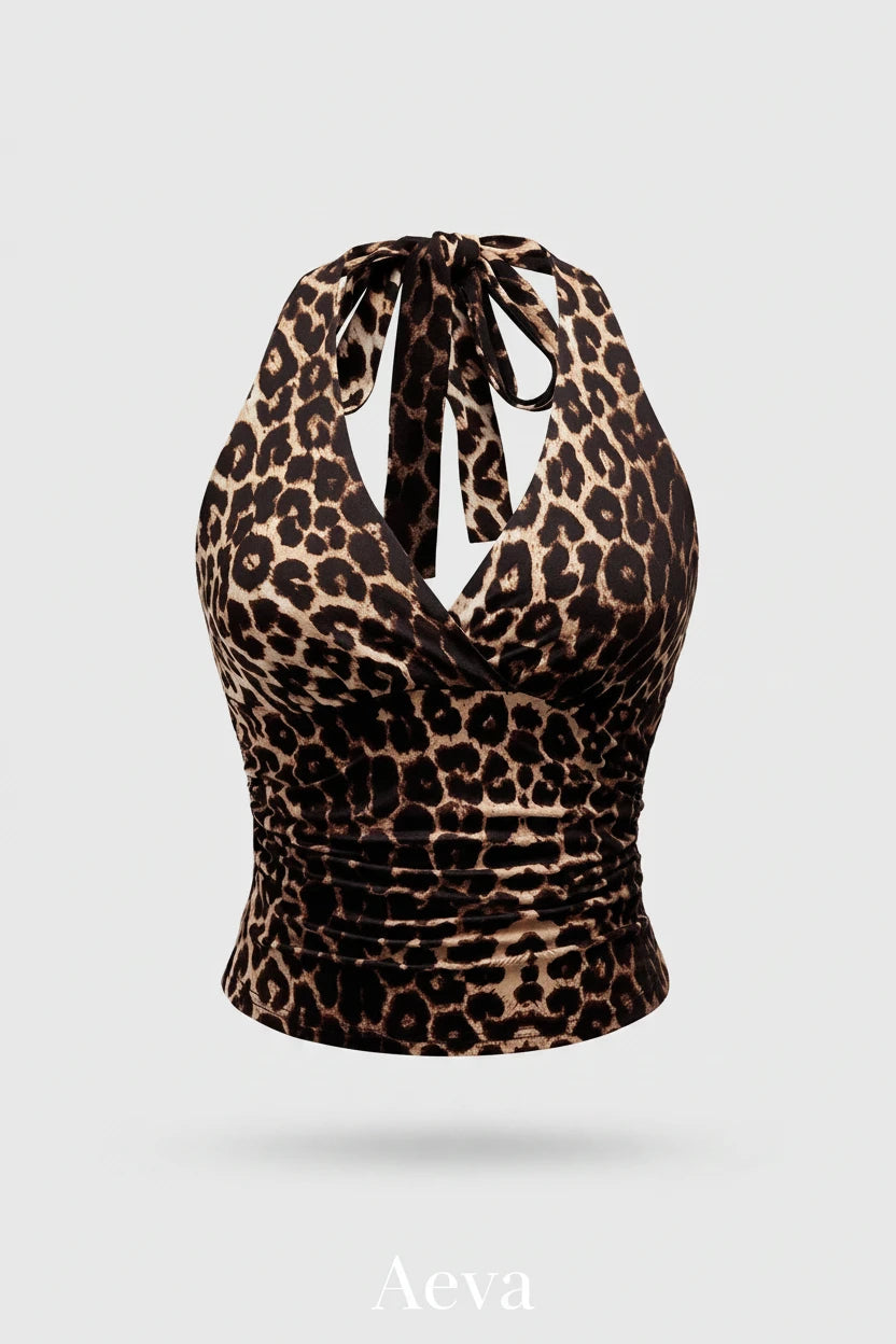 Haut Court Dos Nu Femme – Col Licou Froncé Sans Manches Style Y2K