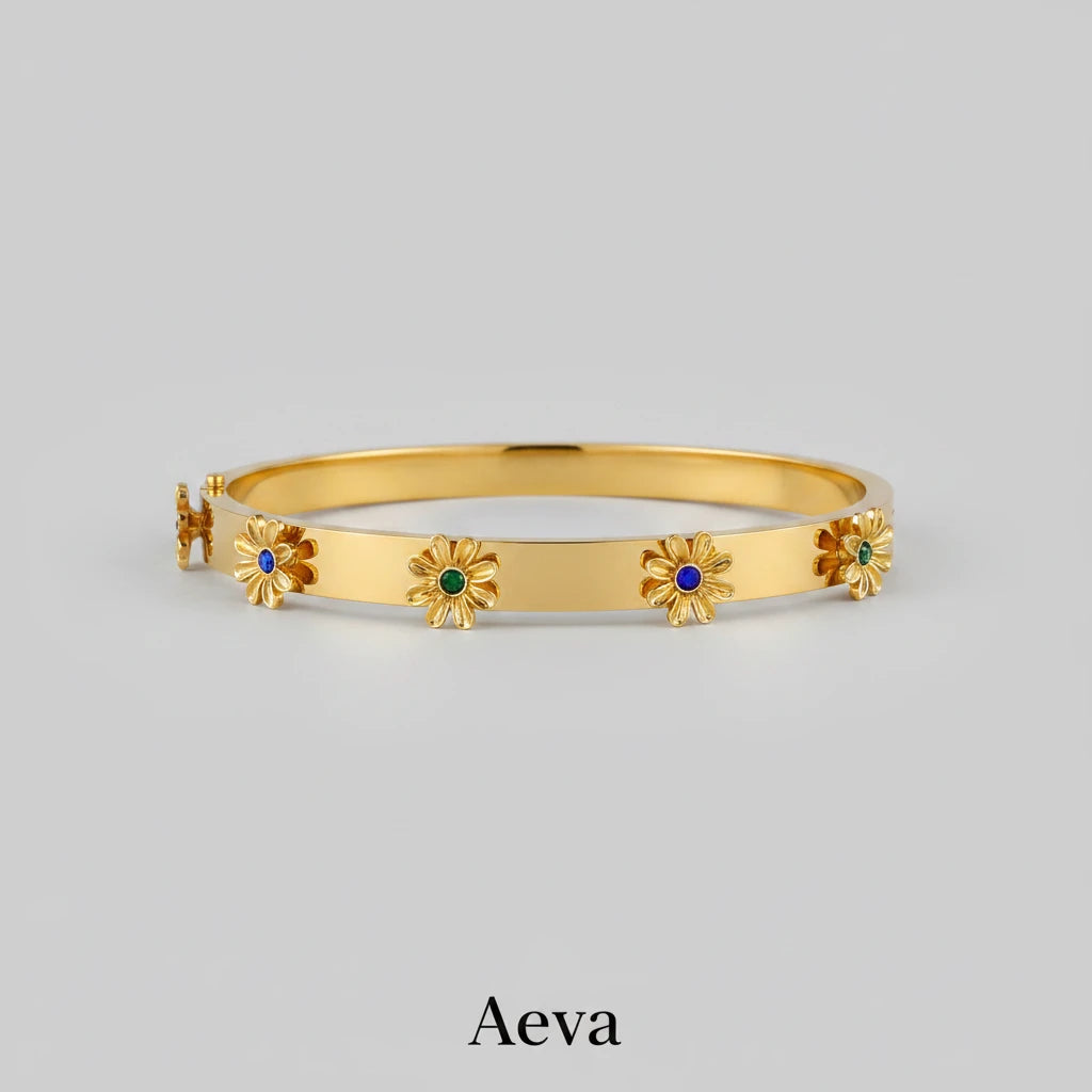 Bracelet Manchette Acier Inoxydable – Fleurs & Strass, Mixte | Étanche