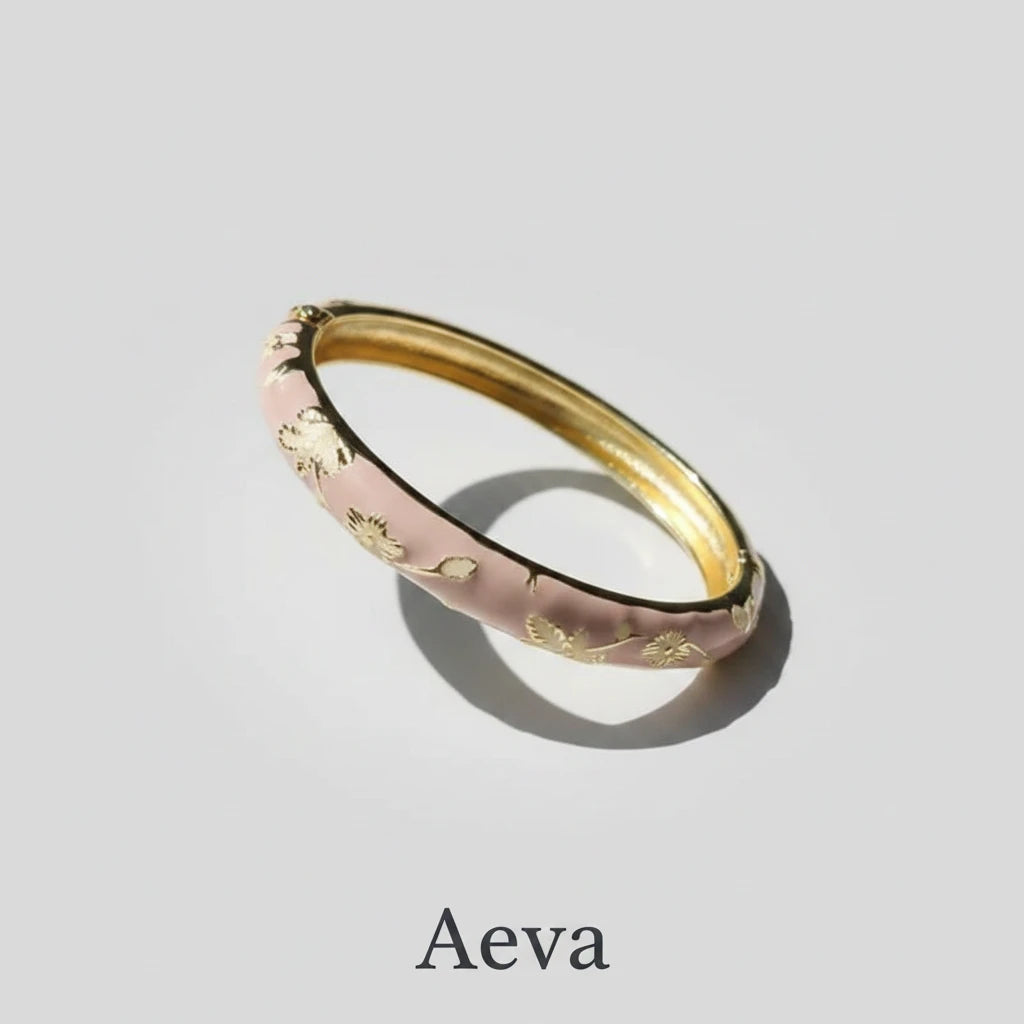 Bracelet Émail Cloisonné Femme – Double Jonc Pivoine, Style Vintage Ethnique