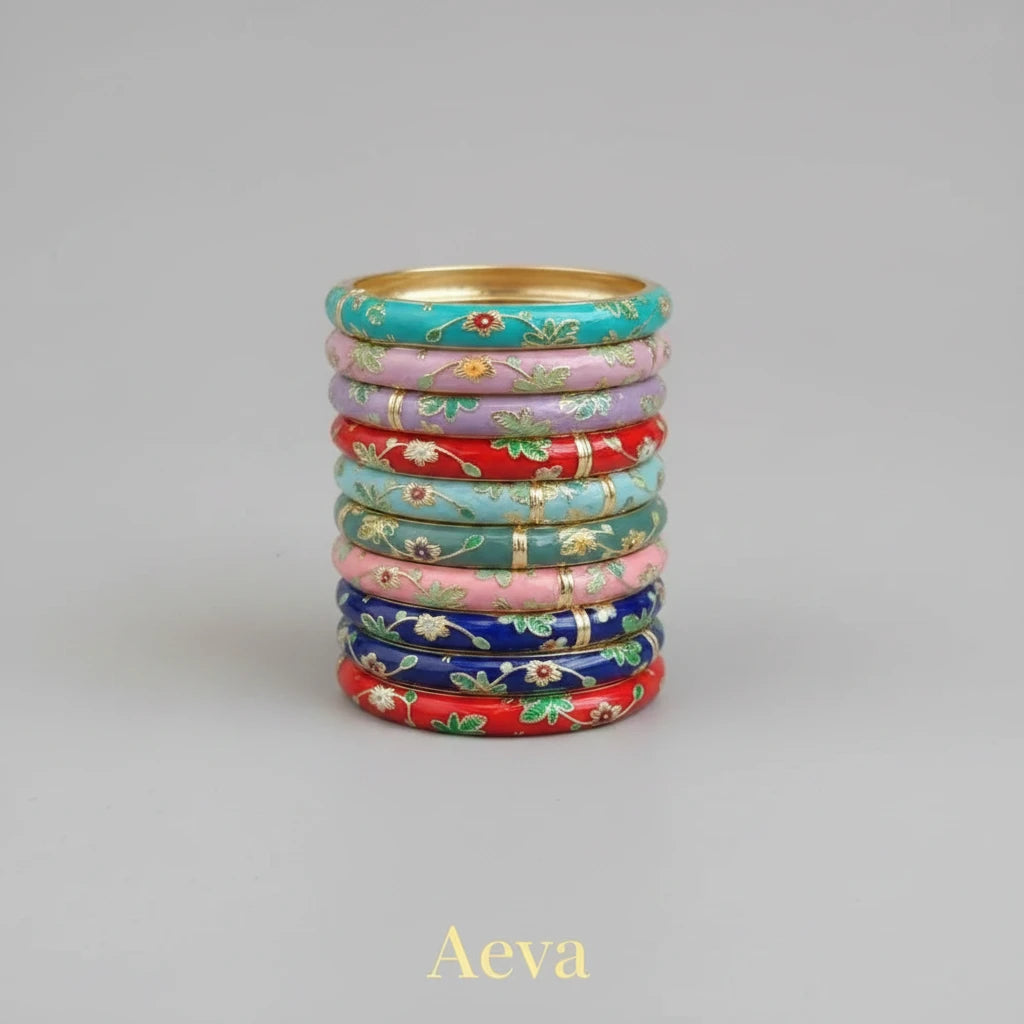 Bracelet Émail Cloisonné Femme – Double Jonc Pivoine, Style Vintage Ethnique