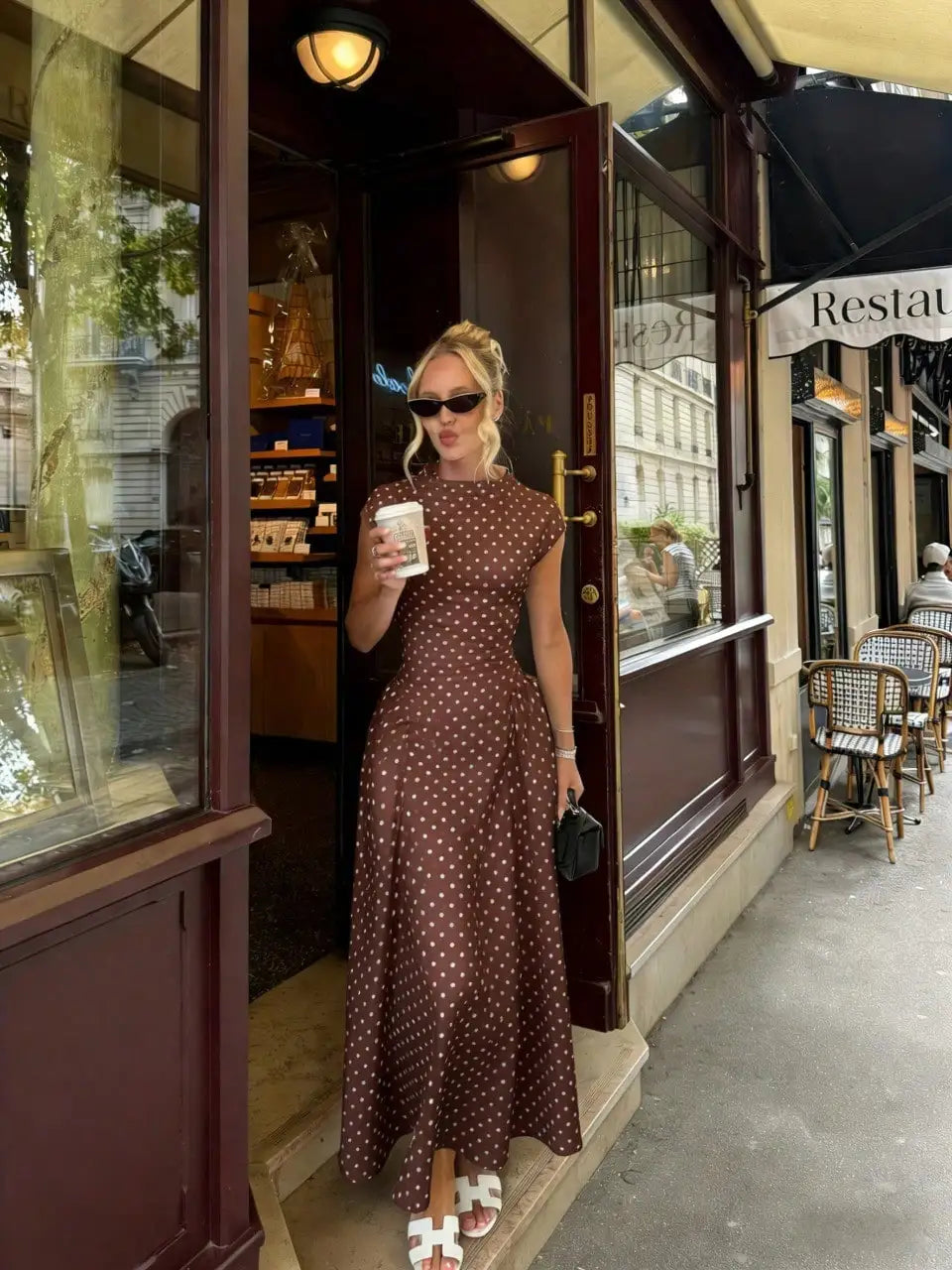 Robe Longue Femme Été – Élégante À Pois, Coupe Ajustée Vacances