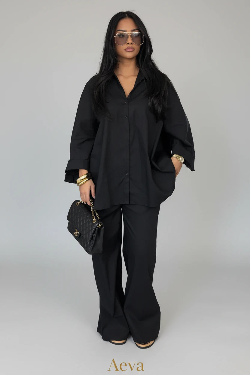 Ensemble Chemise & Pantalon Ample – Tenue Décontractée Femme