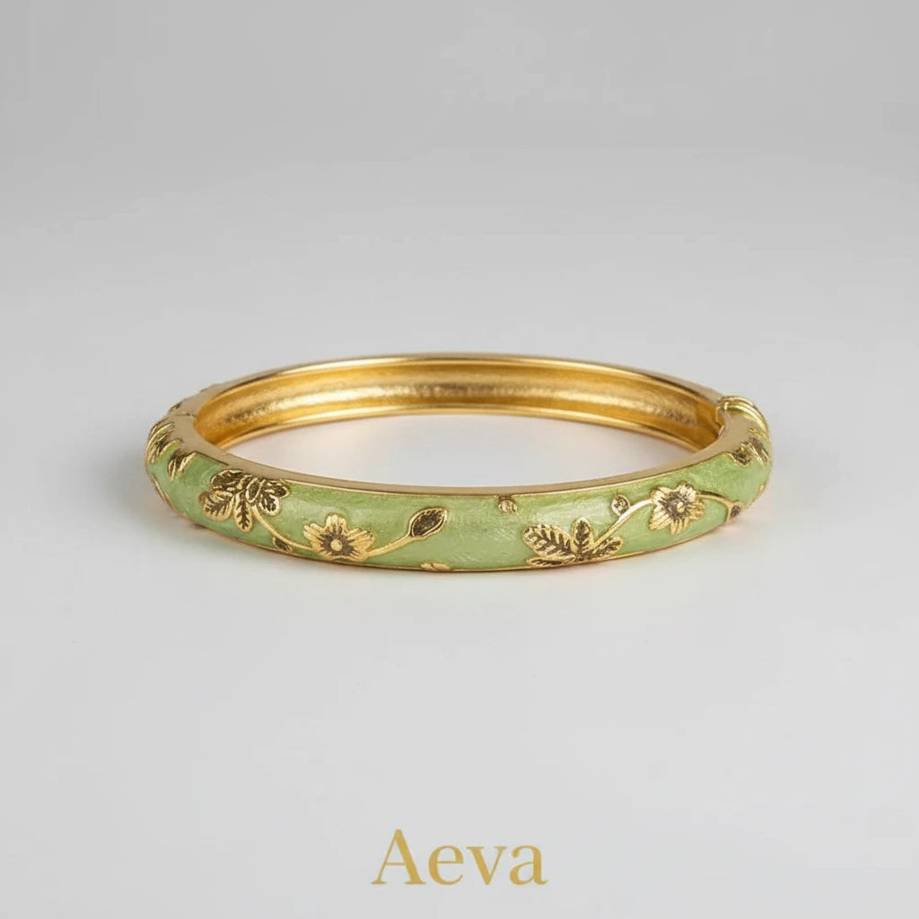 Bracelet Émail Cloisonné Femme – Double Jonc Pivoine, Style Vintage Ethnique