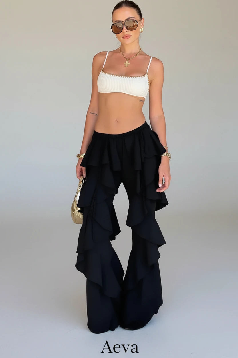 Pantalon Évasé Femme Y2K – Multicouches Transparent Patchwork