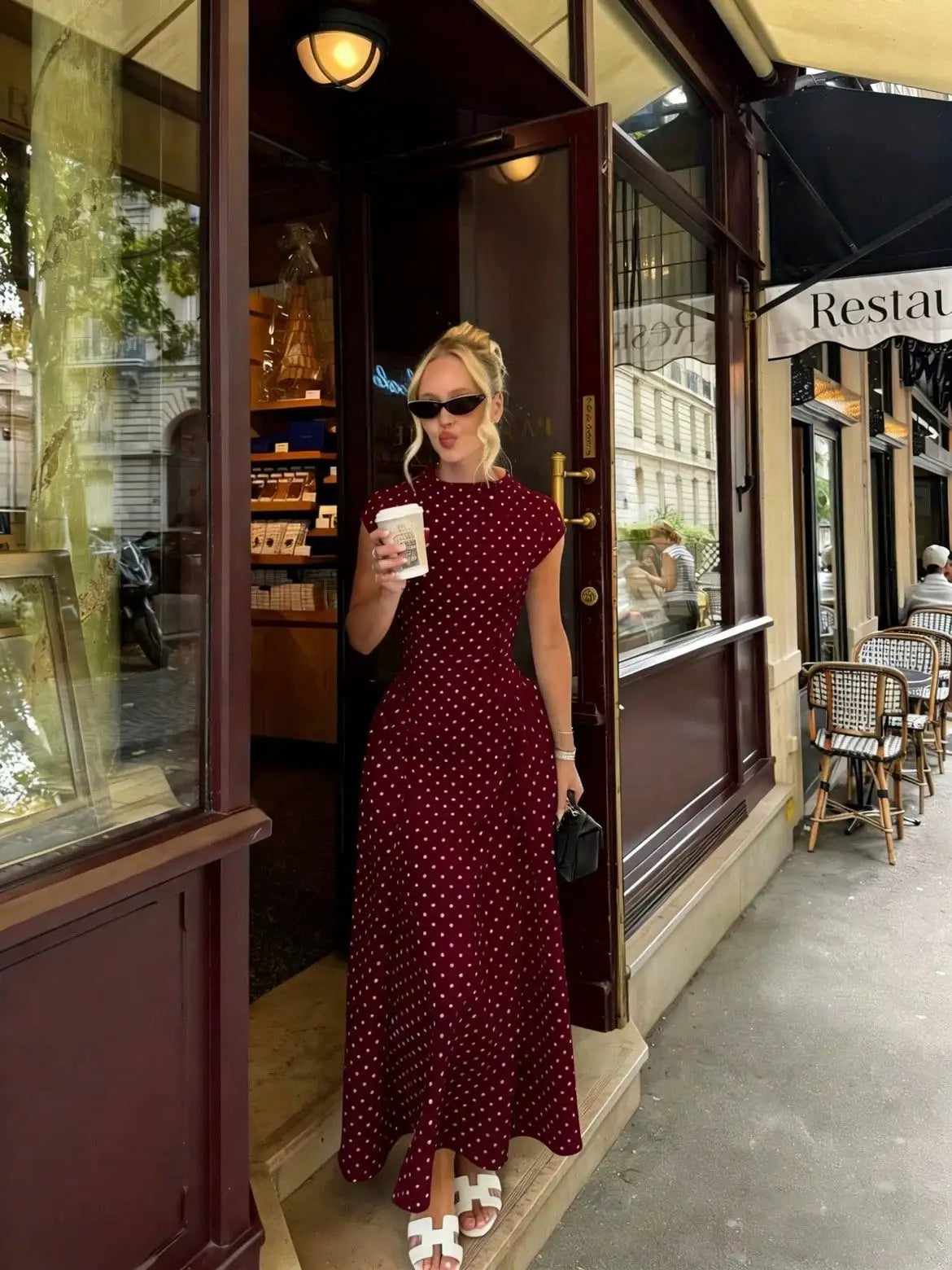 Robe Longue Femme Été – Élégante À Pois, Coupe Ajustée Vacances
