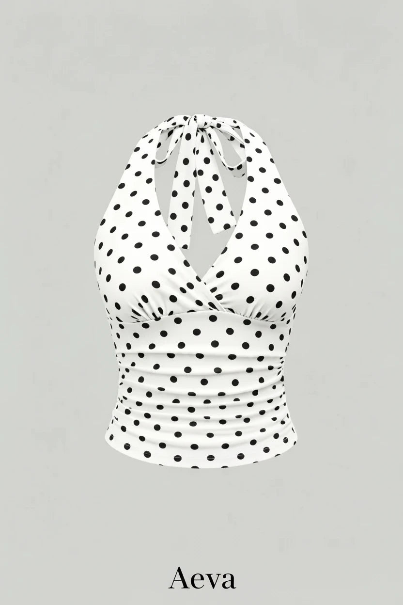 Haut Court Dos Nu Femme – Col Licou Froncé Sans Manches Style Y2K