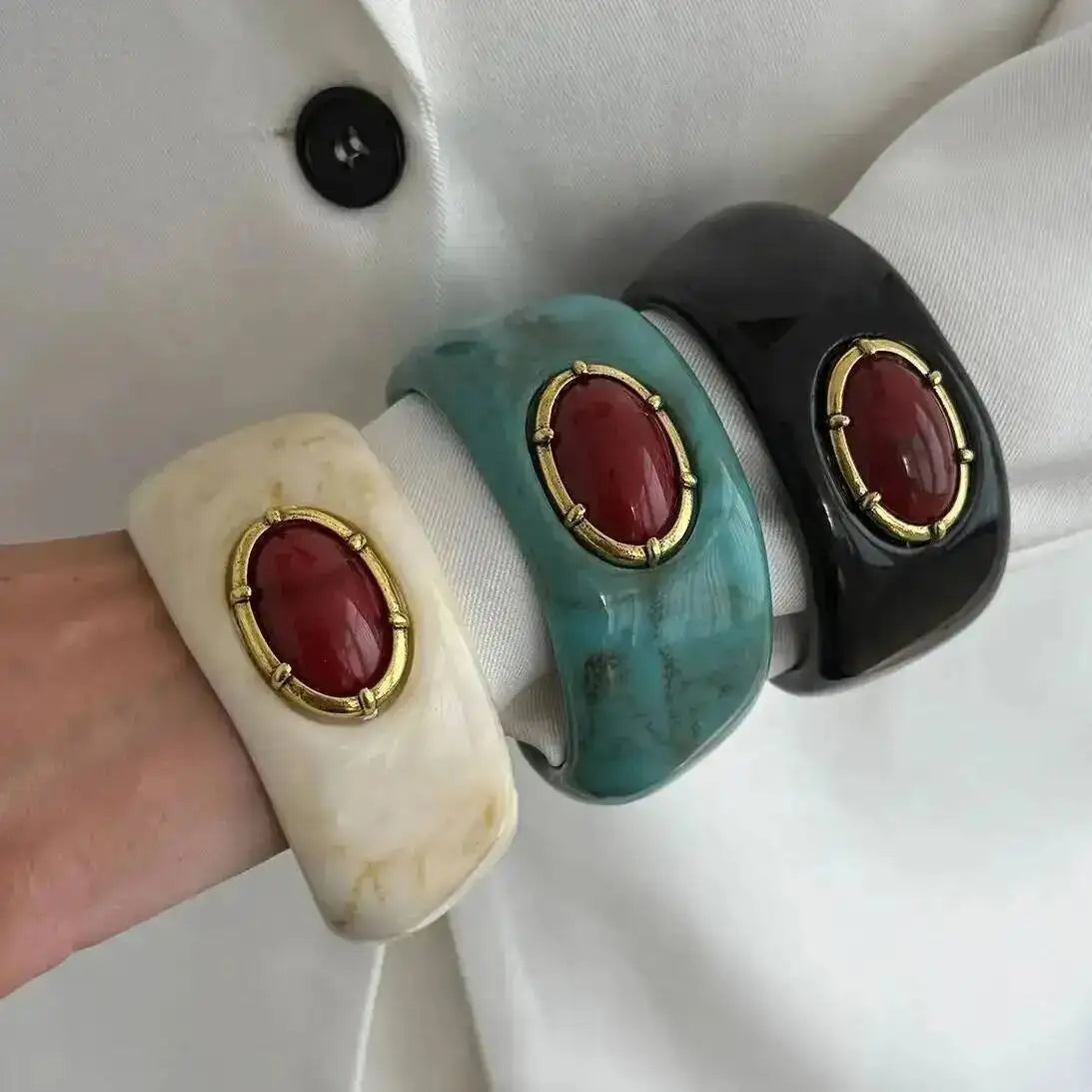 Bracelet Manchette Femme Boho – Résine Acrylique Géométrique Large