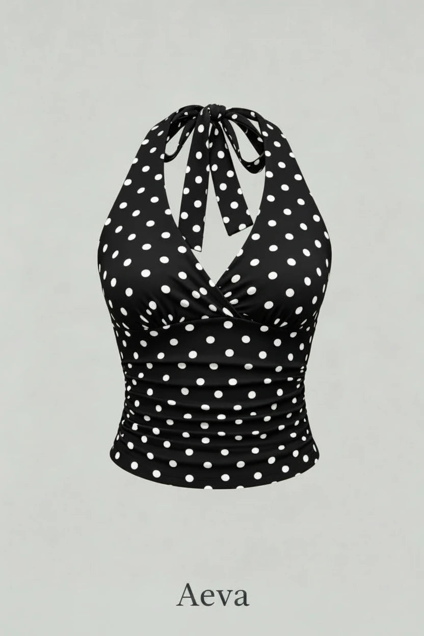 Haut Court Dos Nu Femme – Col Licou Froncé Sans Manches Style Y2K