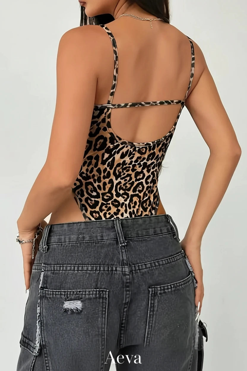 Combinaison Sexy Dos Nu Femme – Imprimé Léopard Coupe Ajustée 2026