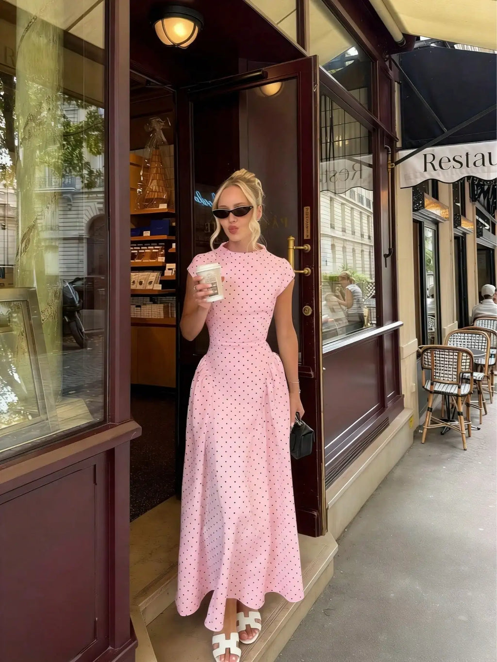 Robe Longue Femme Été – Élégante À Pois, Coupe Ajustée Vacances