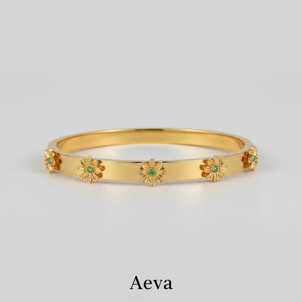Bracelet Manchette Acier Inoxydable – Fleurs & Strass, Mixte | Étanche