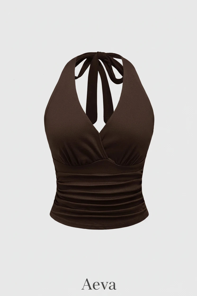 Haut Court Dos Nu Femme – Col Licou Froncé Sans Manches Style Y2K